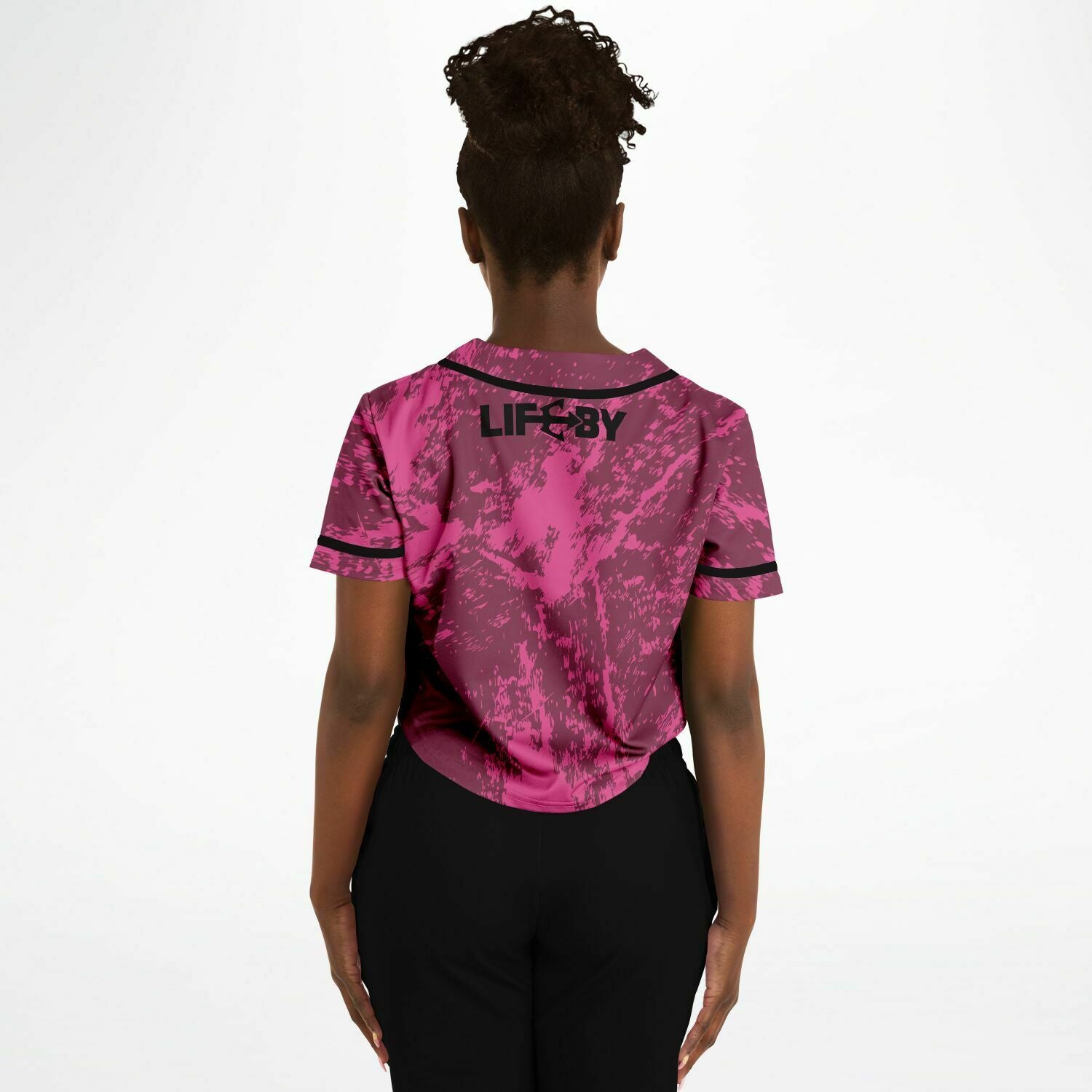 Women's LifeBy Pink Swirl Cropped Baseball Jersey - LifeBy Fitness