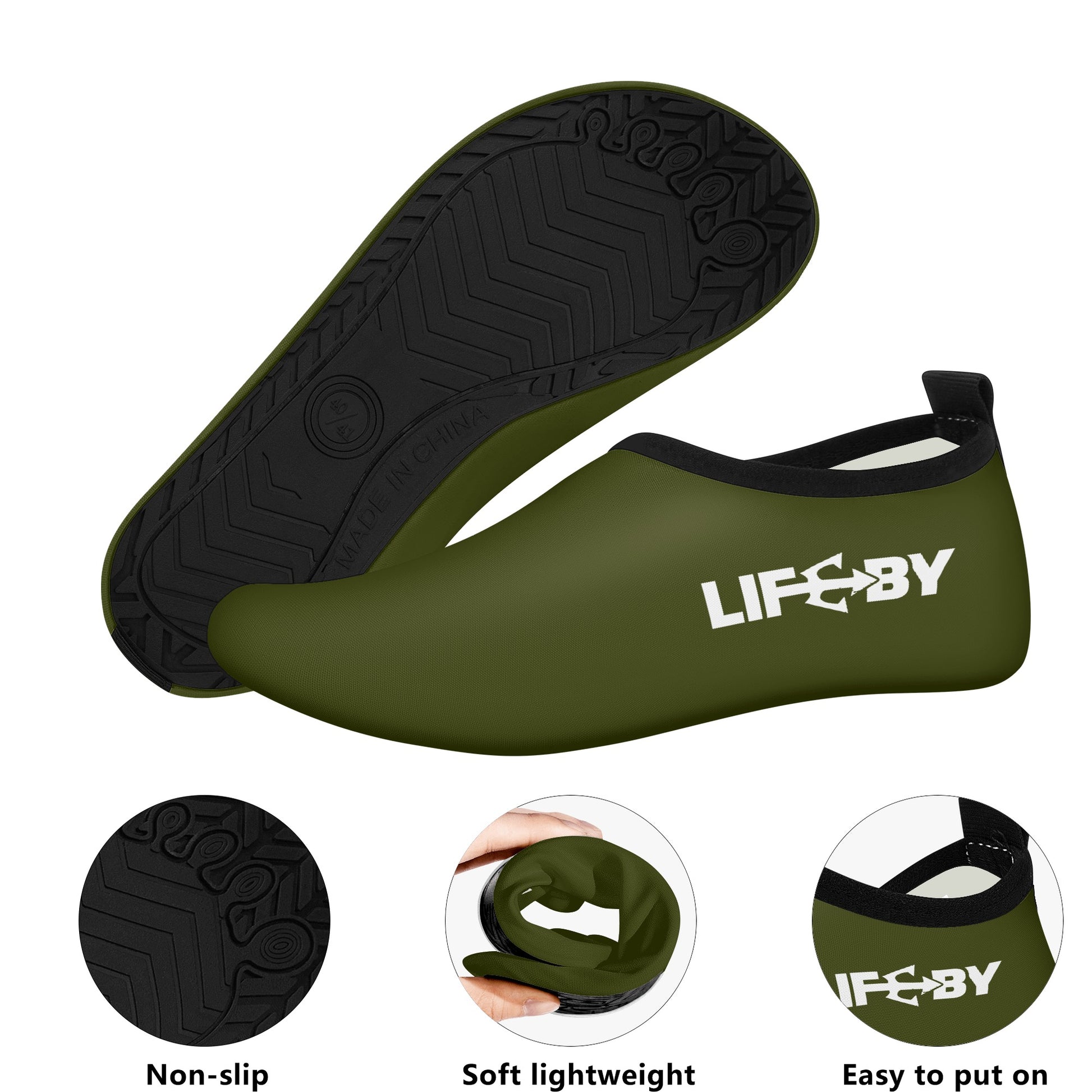 Men's LifeBy Military Green Water Sports Skin Shoes - LifeBy Fitness