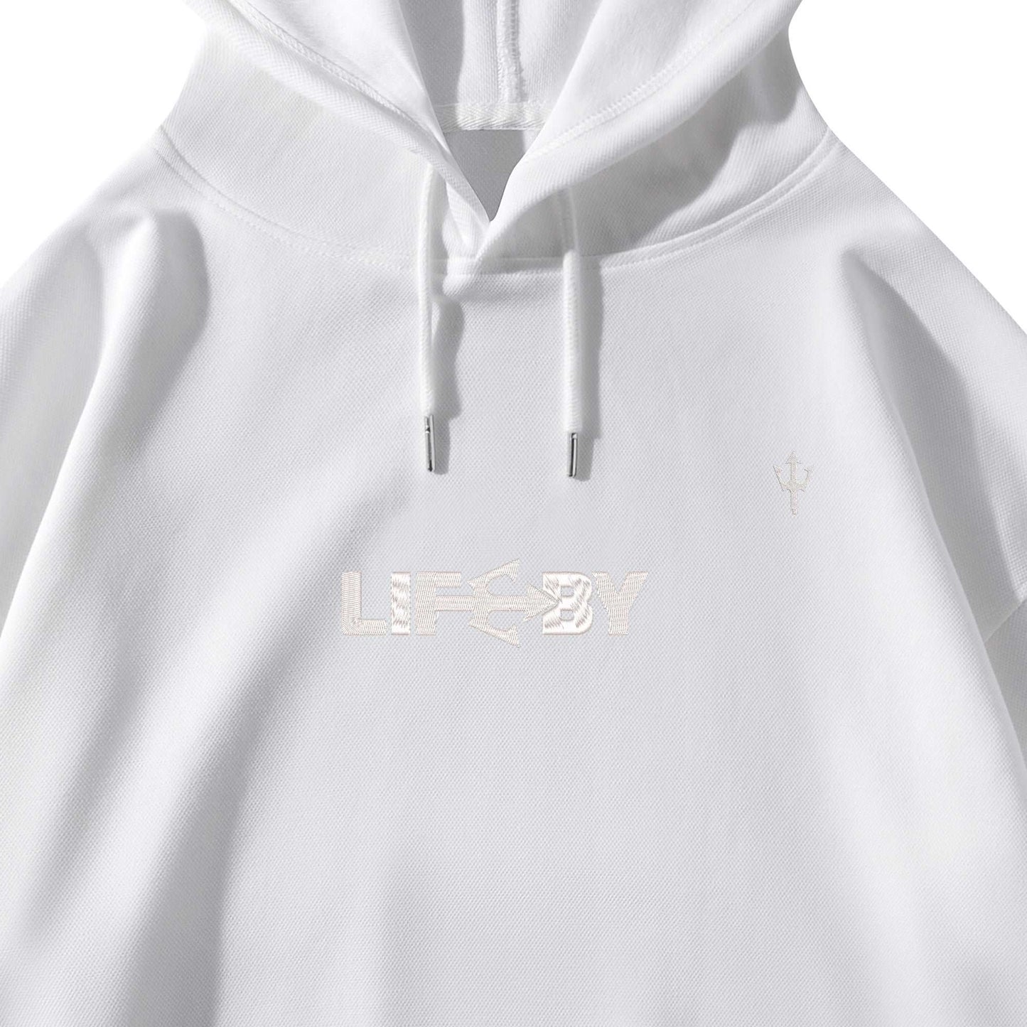 LifeBy  White Embroidered Pullover Hoodie