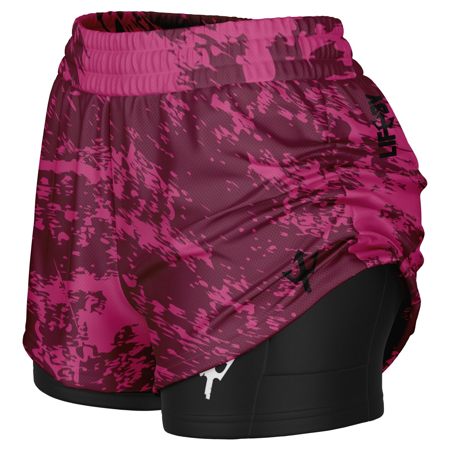 Women's LifeBy Pink Swirl 2-in-1  Sports Shorts - LifeBy Fitness