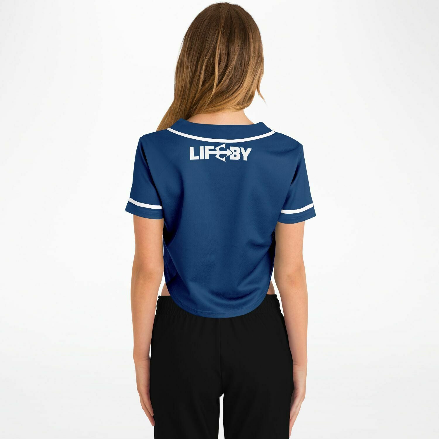 Women's LifeBy Navy Blue Cropped Baseball Jersey - LifeBy Fitness