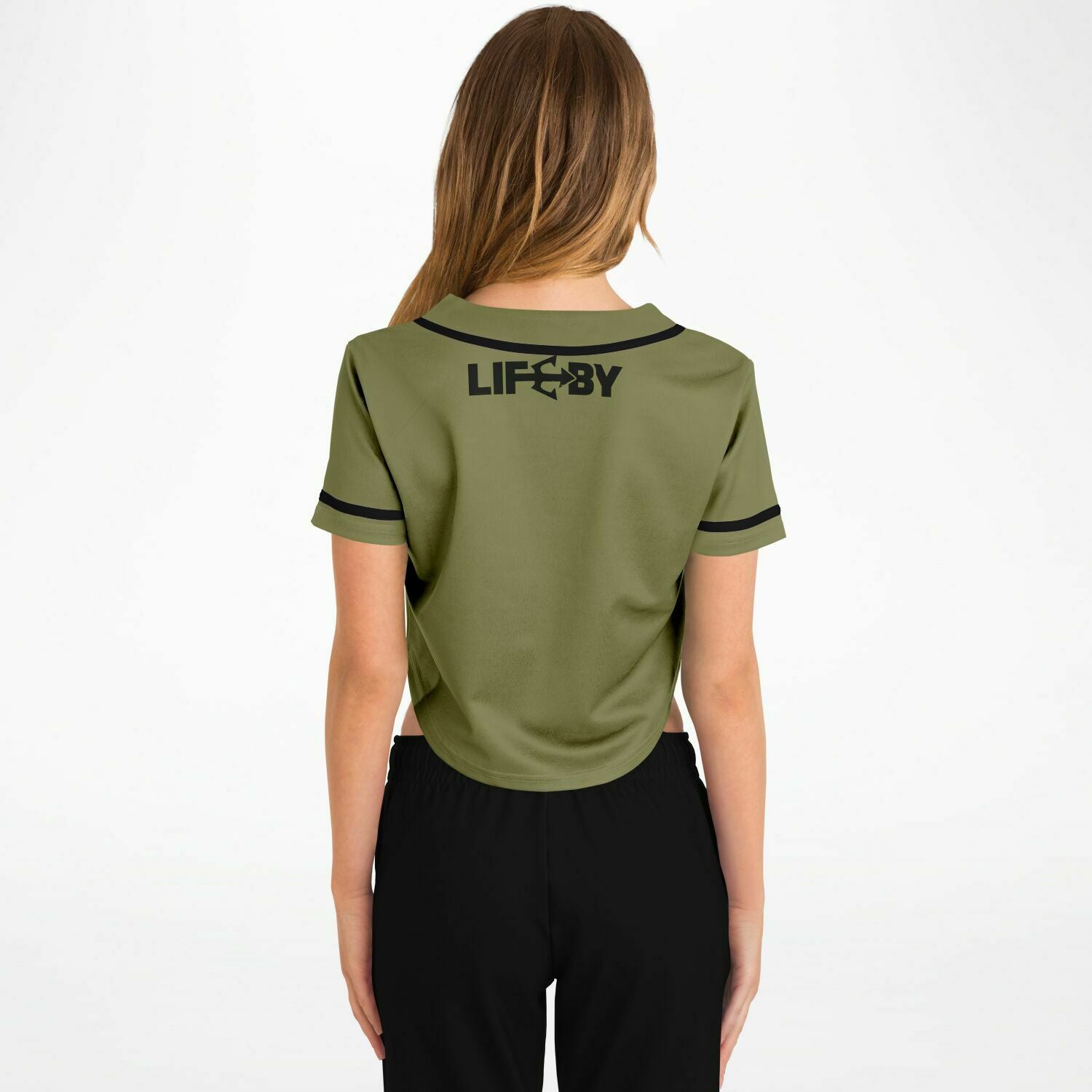 Women's LifeBy Khaki Cropped Baseball Jersey - LifeBy Fitness