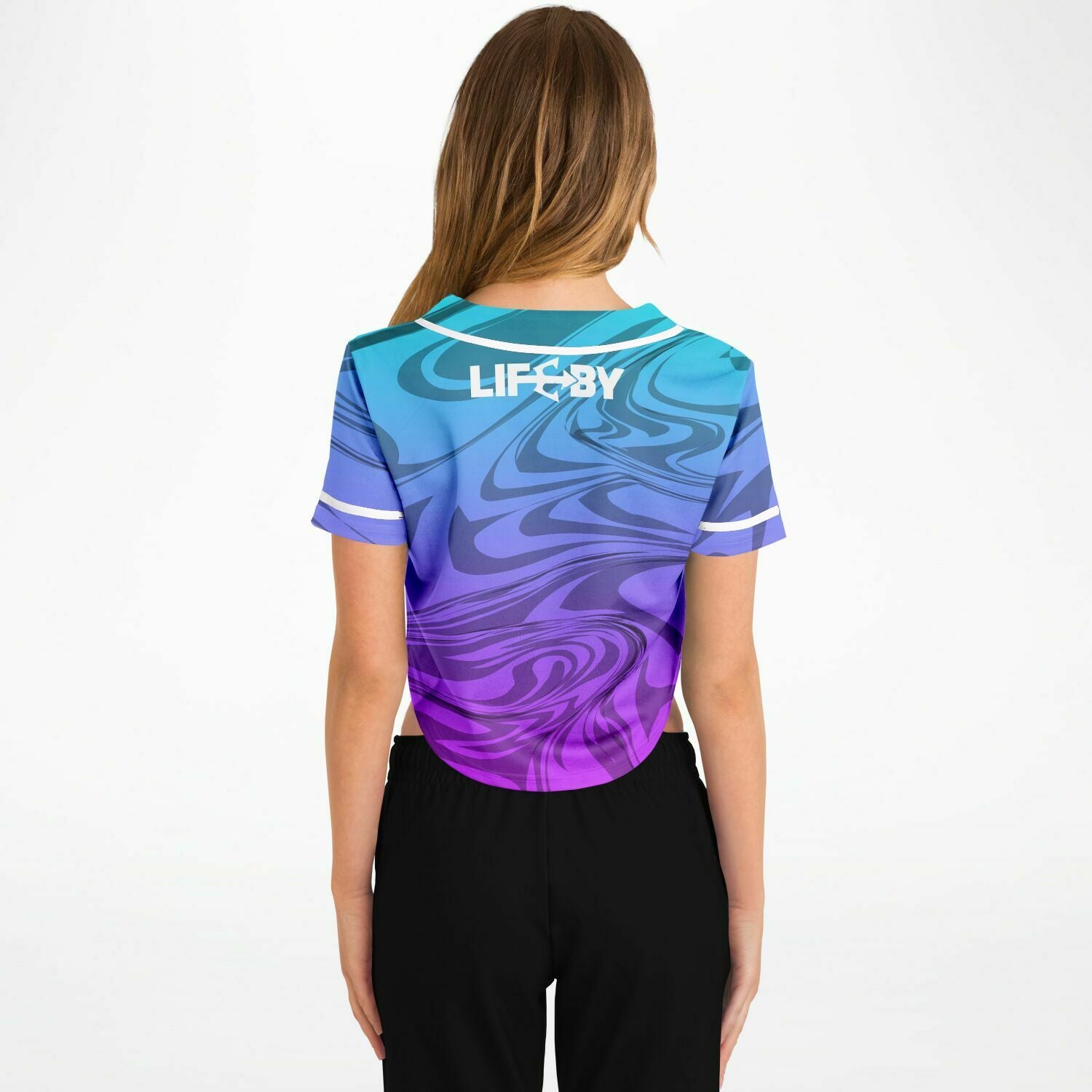 Women's LifeBy Purple Swirl Cropped Baseball Jersey - LifeBy Fitness