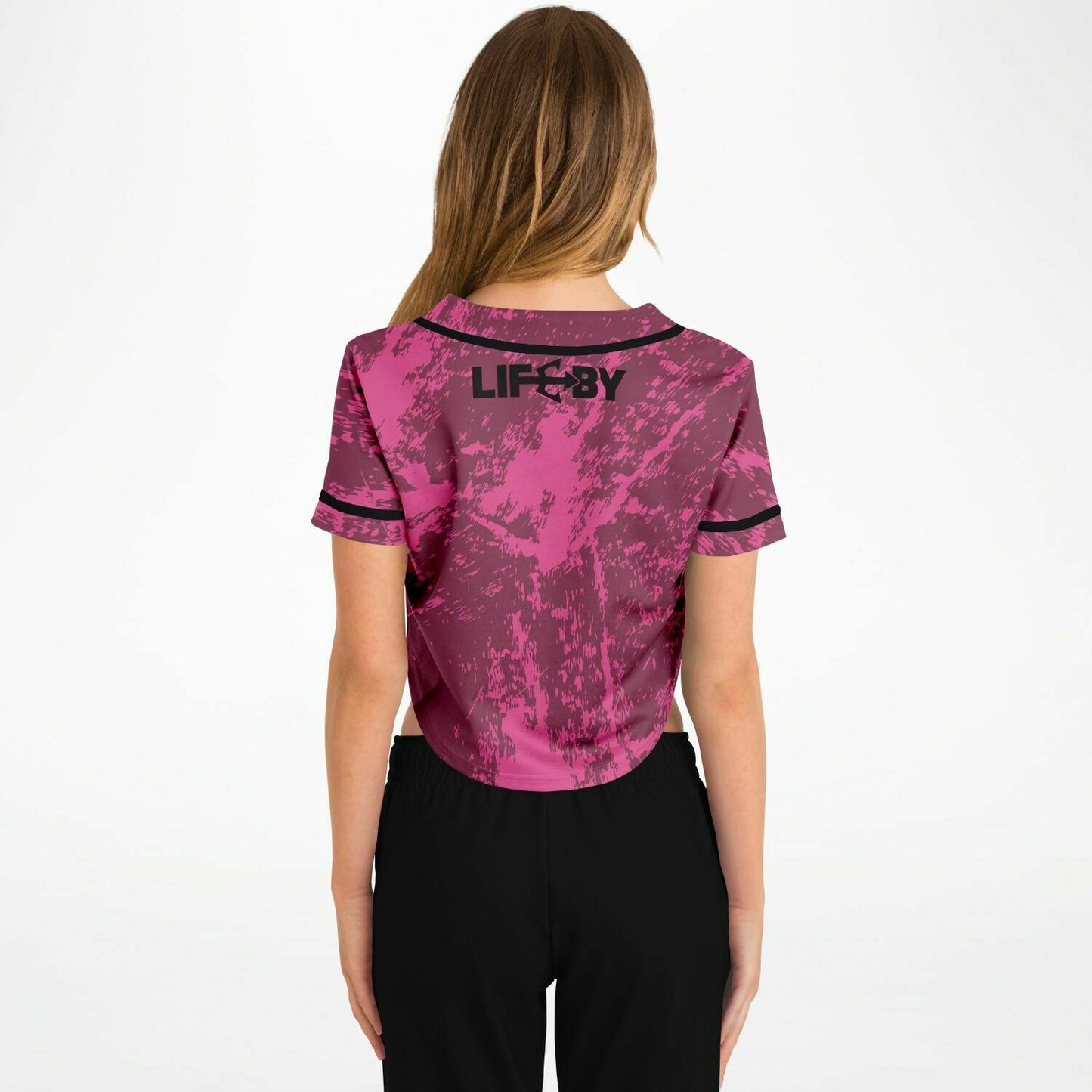 Women's LifeBy Pink Swirl Cropped Baseball Jersey - LifeBy Fitness